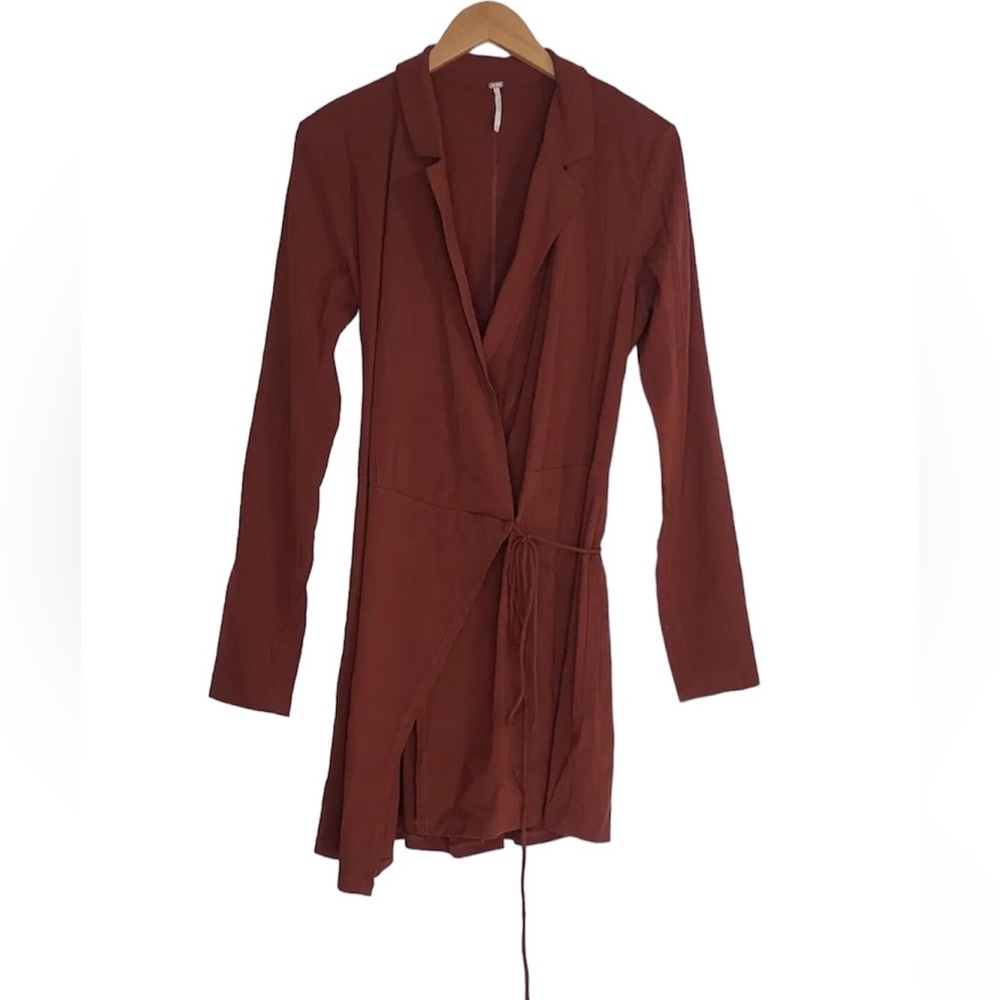 Free People Helena Wrap Mini Dress Coconut Shell Brown Size M Womens